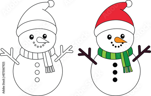  Cute snowman cartoon line art coloring page for kids