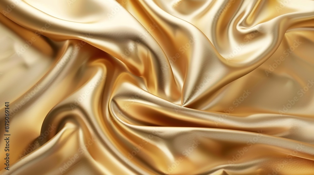 Obraz premium Elegant silk fabric wallpaper featuring luxurious wrinkles and folds. Background of gold, wavy material.