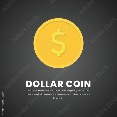 Money dollar coin. Flat gold coin vector with currency symbol.