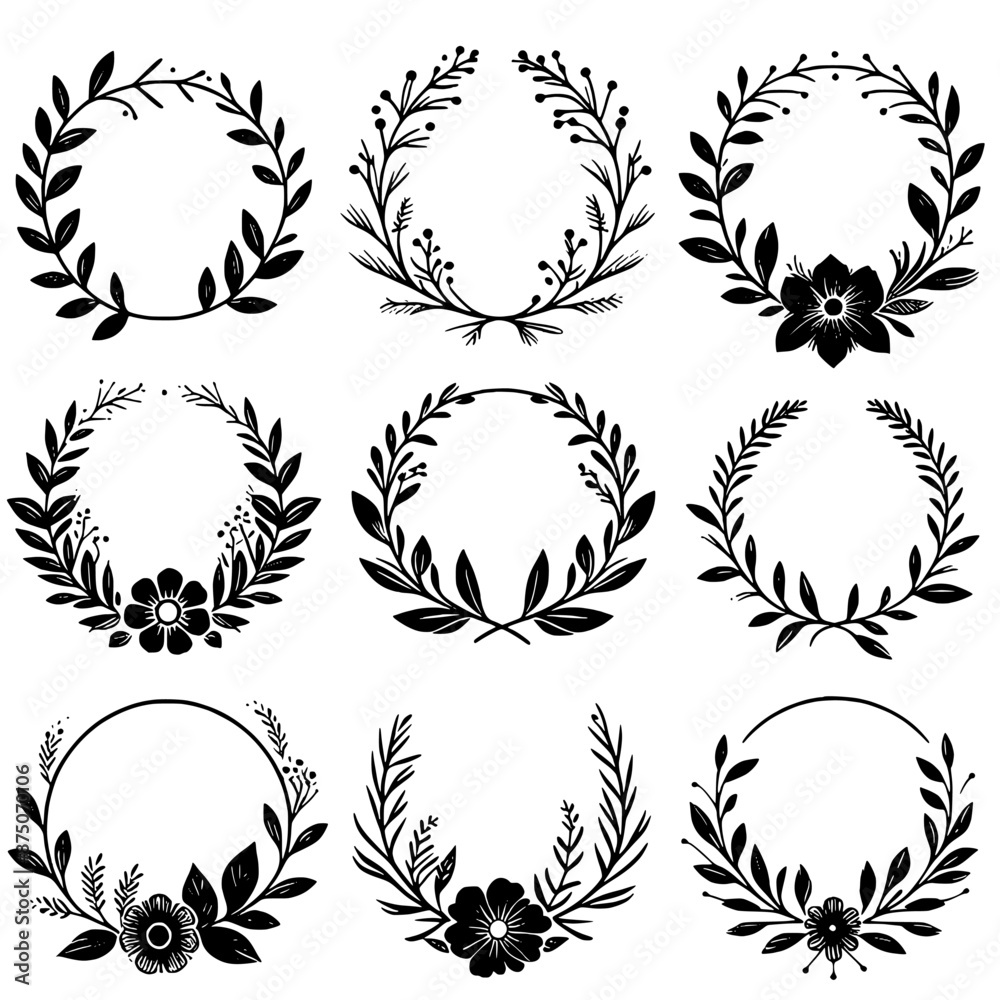 round circle floral frame set vector isolated round circle floral frame set vector isolated