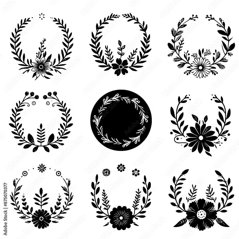 round circle floral frame set vector isolated round circle floral frame set vector isolated