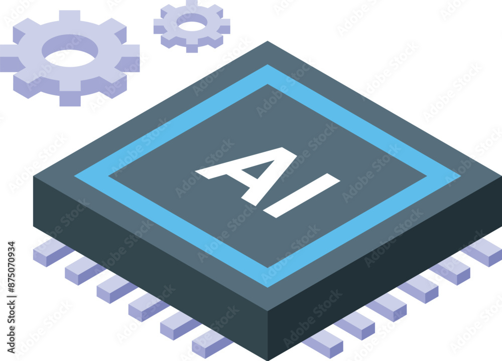 Obraz premium Isometric microchip using artificial intelligence with gears working