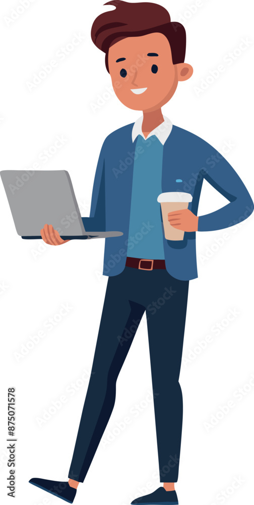 Young Professional Holding Laptop and Coffee Cup Young Professional Holding Laptop and Coffee Cup