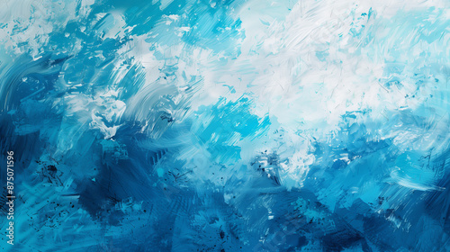 Blue, white, and teal painting. Grunge texture background wallpaper. Canvas paint spackle. Colorful abstract sea sky.