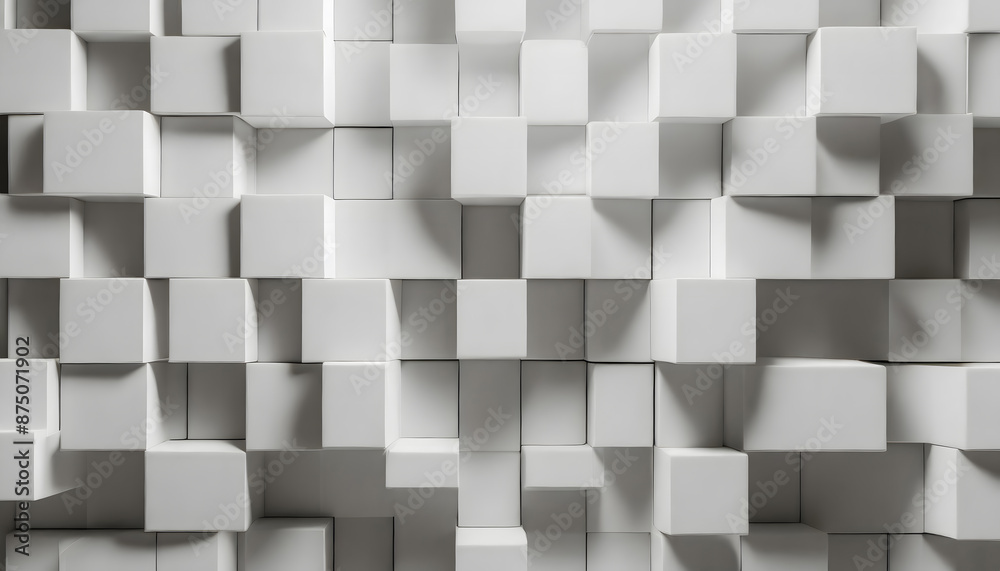 Random shifted white cube boxes block background wallpaper. Generative AI. Random shifted white cube boxes block background wallpaper. Generative AI.