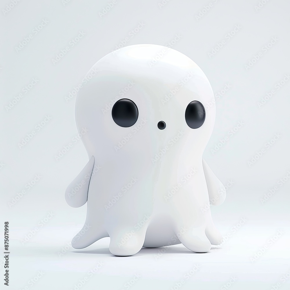 White cartoon ghost with large eyes standing on a white background White cartoon ghost with large eyes standing on a white background