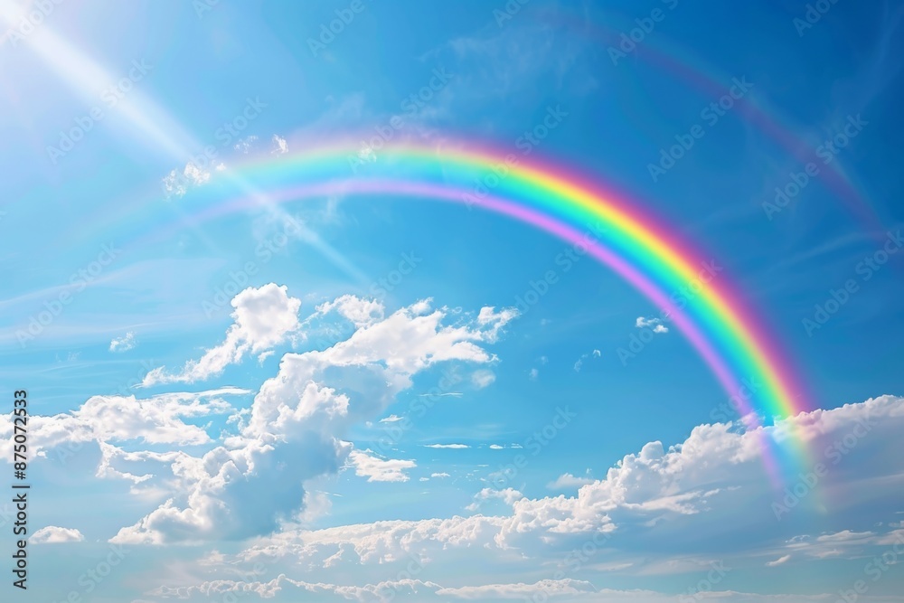 A stunning illustration of a rainbow stretching across a clear blue sky, symbolizing hope and beauty. Perfect for brightening up any space! A stunning illustration of a rainbow stretching across a clear blue sky, symbolizing hope and beauty. Perfect for brightening up any space!