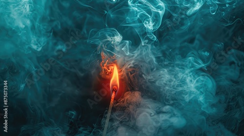 Flaming match against dark smoke background photo