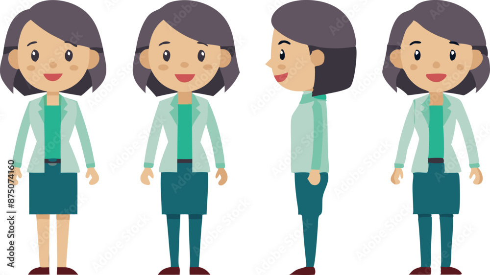 Cartoon Character Front Side and Back Views in Business Attire Cartoon Character Front Side and Back Views in Business Attire