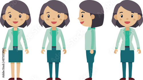 Cartoon Character Front Side and Back Views in Business Attire