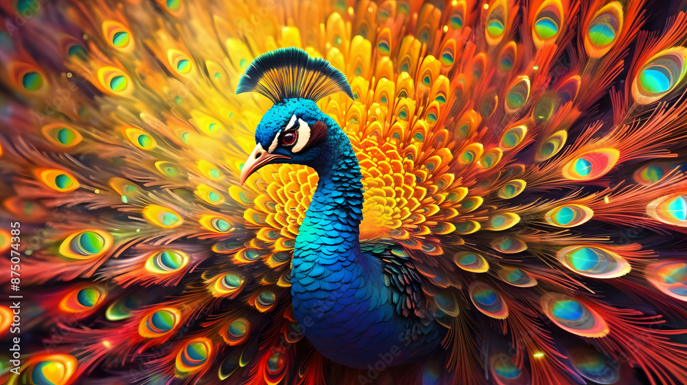 Fototapeta premium Portrait of a Peacock, Abstract art colorful painting Peacock