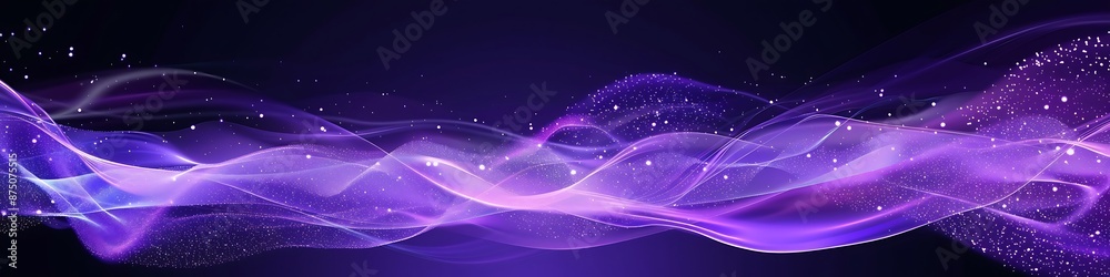 Abstract design featuring purple background, smoke waves, and glowing particles, ideal for modern branding.