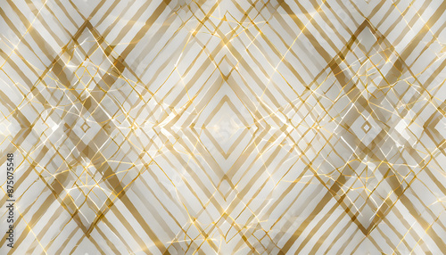  simple geometric vector seamless pattern with gold line background. Generative AI.