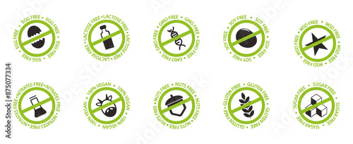 Lactose, gmo, soy, egg, msd, nitrates, nuts, gluten, sugar free label collection