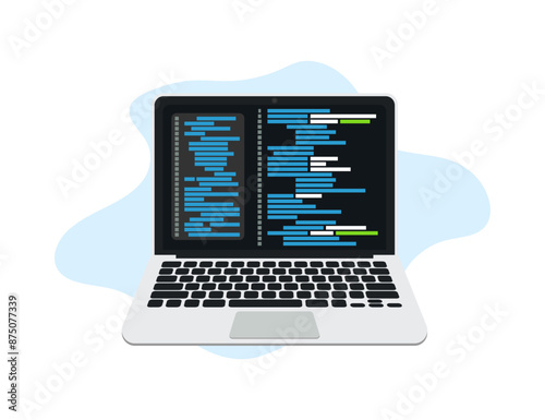 Coding and programming app in laptop screen in a flat design