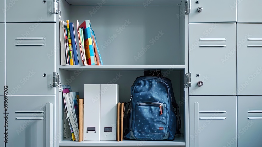 Books In Locker Neatly organized locker with books, binders, and a backpack. Perfect ...