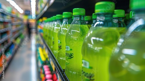 Bottles of Gatorade brand Lime Cucumber sport drink for sale at a local supermarket store shelf photo