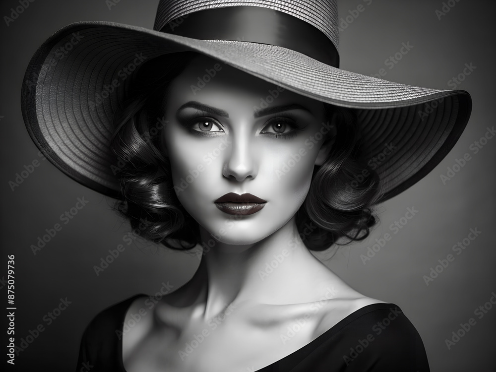 Portrait of a woman wearing a hat.
Portrait of a woman wearing a hat.