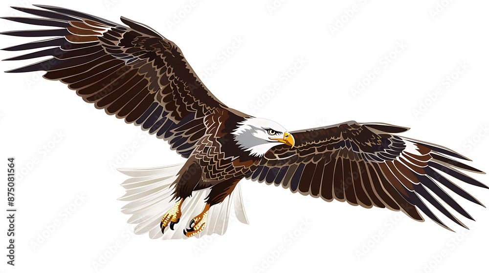 Soaring high above the land, the majestic bald eagle is a symbol of ...