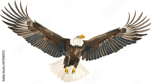 Soaring high above the land, the majestic bald eagle is a symbol of freedom and strength.