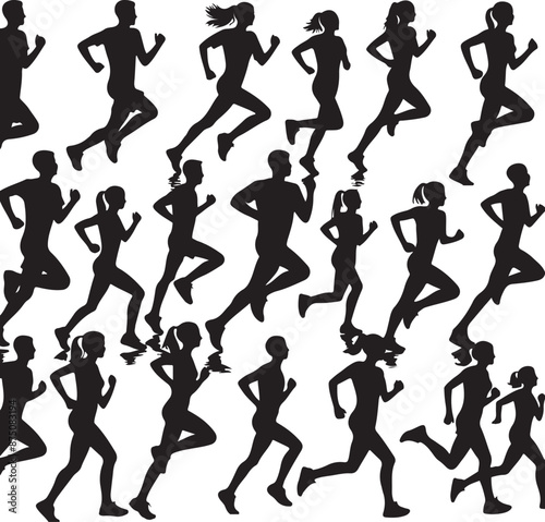people running  vector silhouette, black color silhouette
