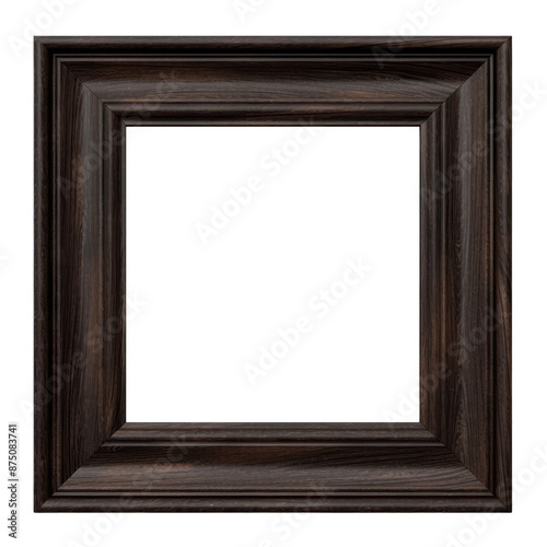 Dark wooden picture frame isolate on transparent png. 