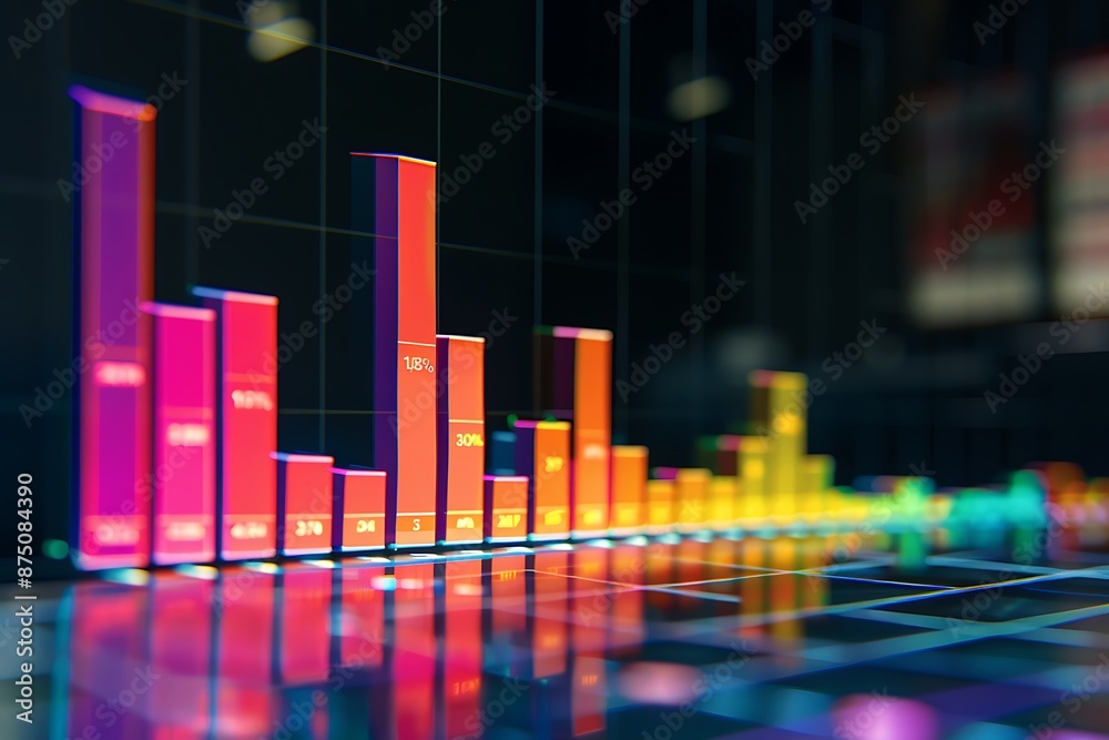 A bar graph depicting an abrupt rise in stock values, reflecting a remarkable surge in market performance, with vibrant colors and clear labels for each time period. A bar graph depicting an abrupt rise in stock values, reflecting a remarkable surge in market performance, with vibrant colors and clear labels for each time period.