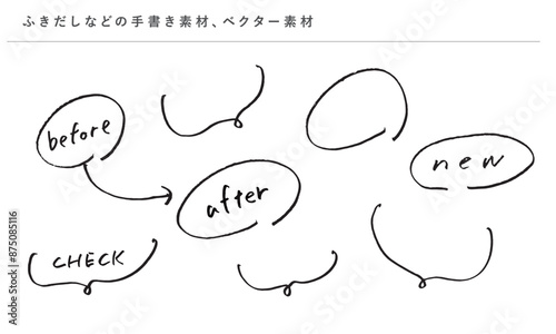 ふきだしなどのかわいい手書き素材、ベクター