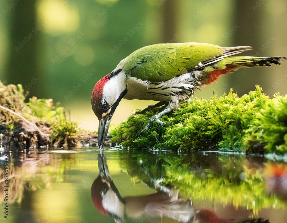Φωτογραφία Nature's Sip: Green Woodpecker Hydrating in a European Woodland
