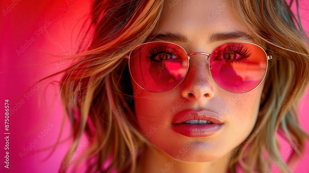 A young woman with light hair posing for a photo on a pink background. Instagram glamor fashion. A young woman with light hair posing for a photo on a pink background. Instagram glamor fashion.