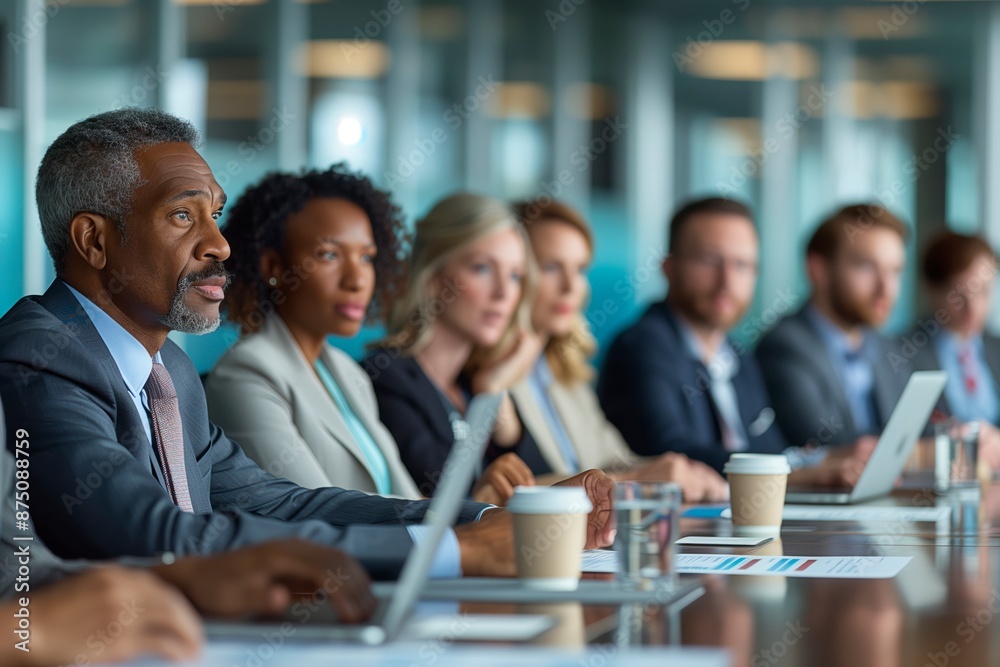 Businesspeople meeting with copy space for text, natural light, indoors setting Businesspeople meeting with copy space for text, natural light, indoors setting