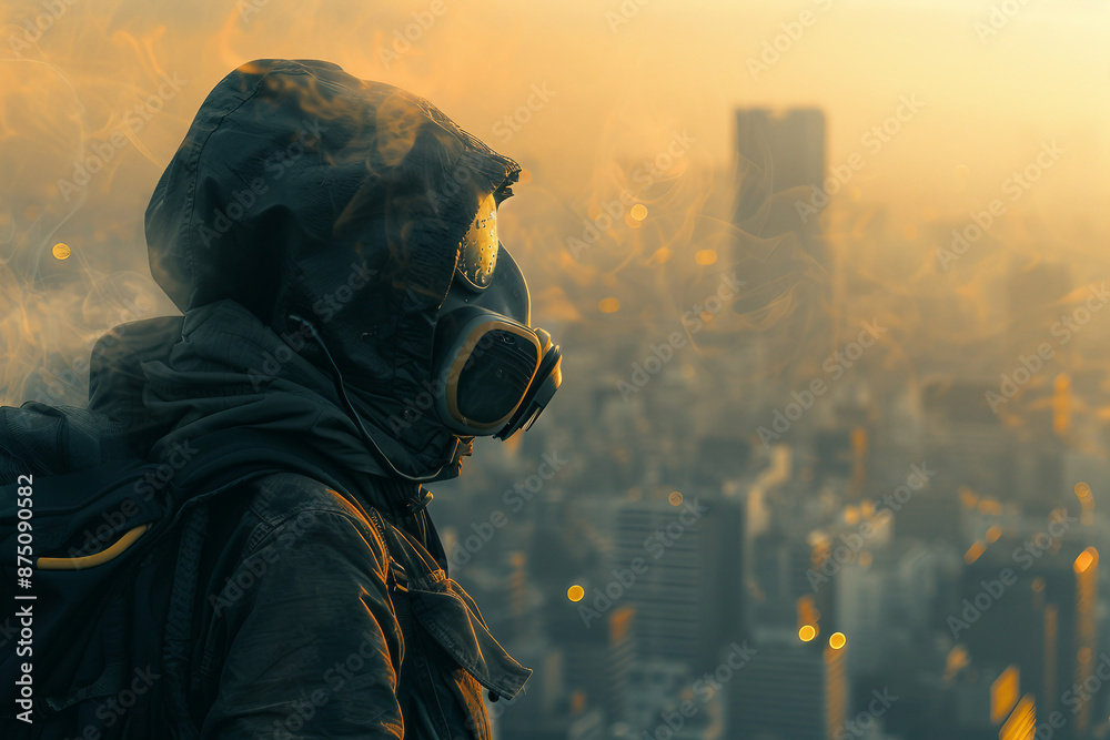 Apocalypse disaster person in protective gas mask generative Ai concept Apocalypse disaster person in protective gas mask generative Ai concept