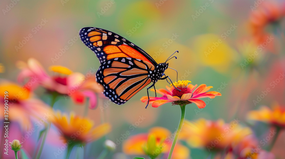 Monarch Butterfly, a monarch butterfly with beautiful orange and black wings, perched on a colorful flower, Ai generated Images Monarch Butterfly, a monarch butterfly with beautiful orange and black wings, perched on a colorful flower, Ai generated Images