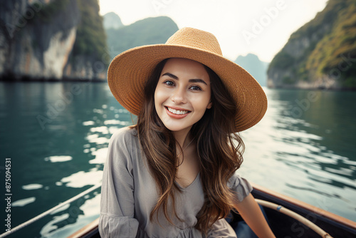 Generated with AI photo of young person enjoying a sea vacation