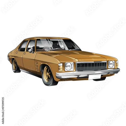 Outline gold and painted racing car. Isolated in black background, for t-shirt design, print, and for business purposes.