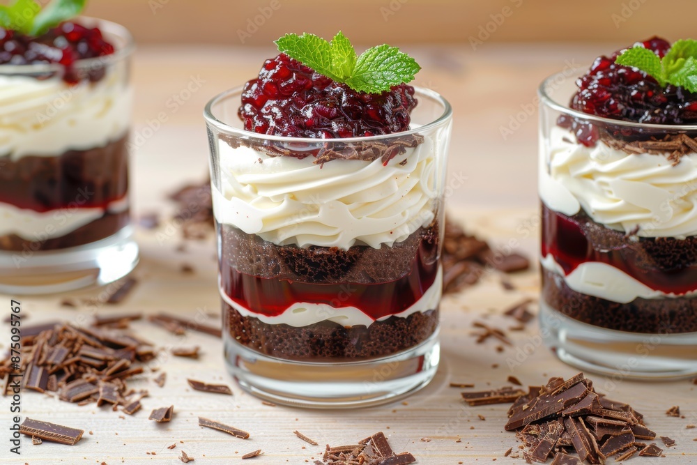 Cherry Raspberry Chocolate Trifle Dessert. Generative AI. Cherry Raspberry Chocolate Trifle Dessert. Generative AI.