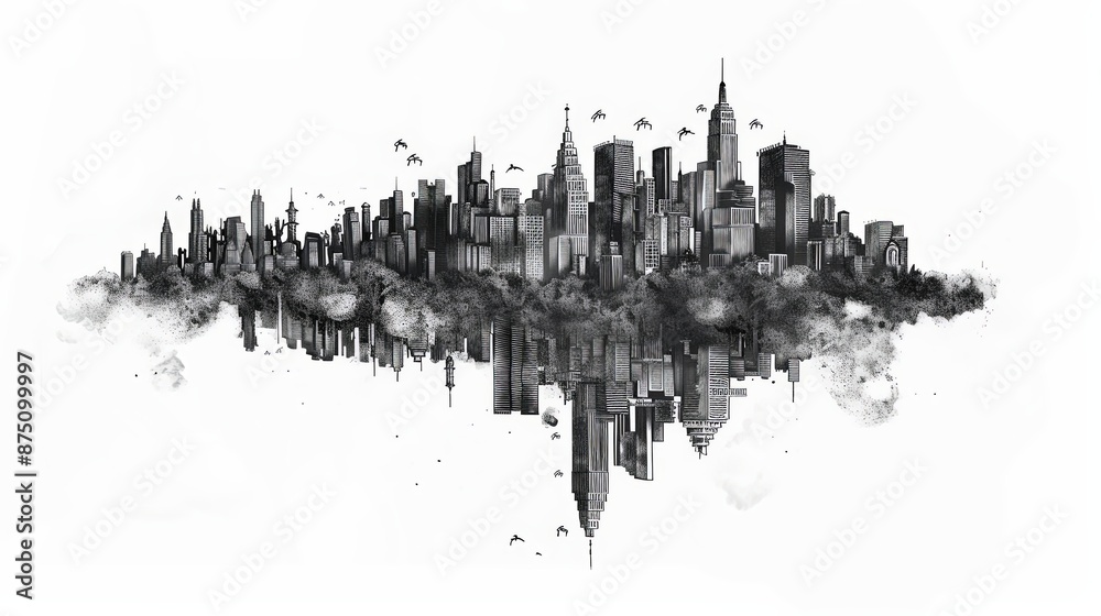 black and white illustration of city town tower with fully tribal style illustration black and white illustration of city town tower with fully tribal style illustration