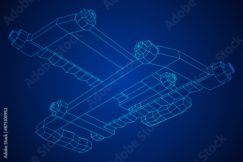 Hacksaw manual or Hand hacksaw. Wireframe low poly mesh vector illustration