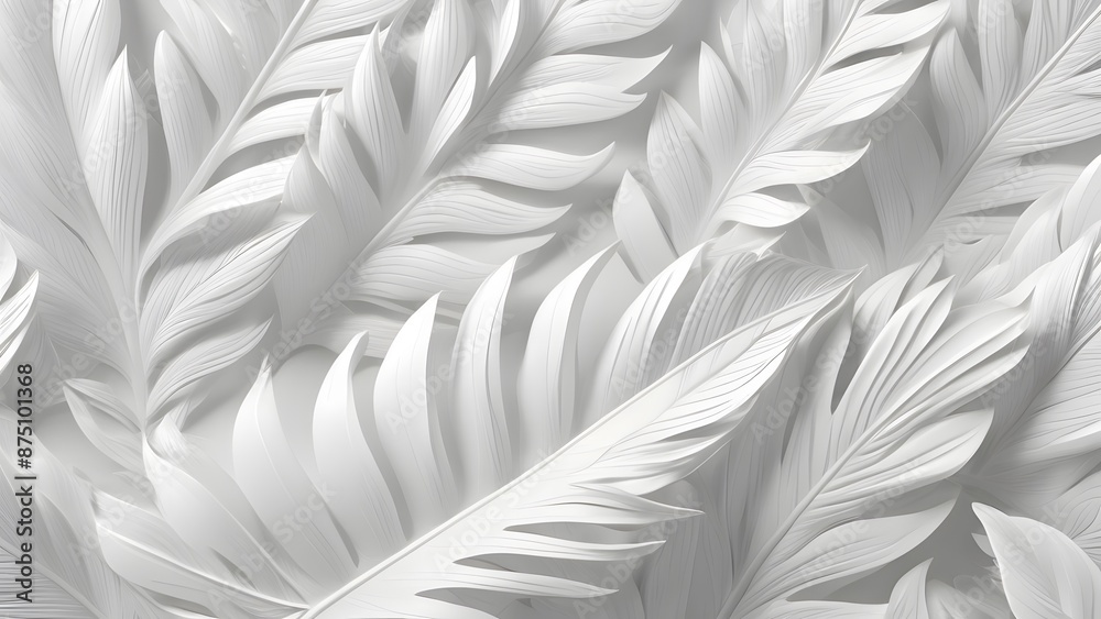 Fototapeta premium White tropical leaf pattern background, illustration
