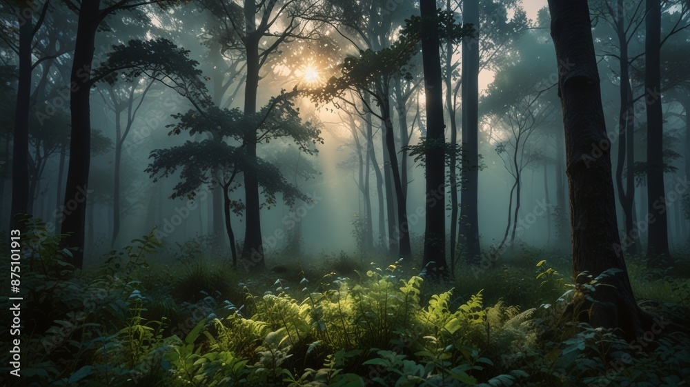 Obraz premium A Tranquil Forest Scene in Digital Art