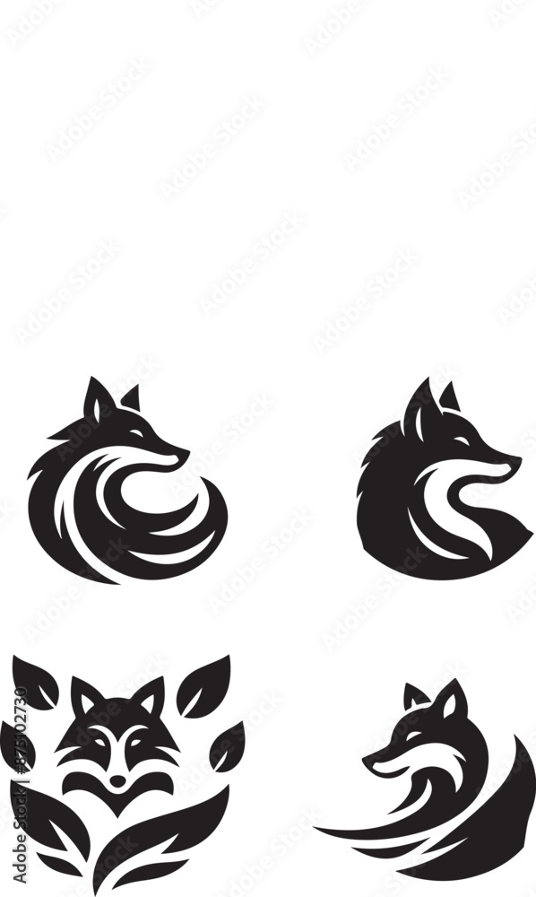 Set of fox logo vector illustration silhouette icon. Set of fox logo vector illustration silhouette icon.