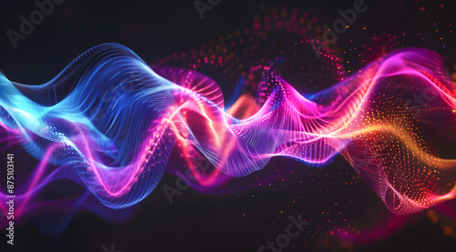 Flowing light wave with sparkling particles, purple and pink gradient
