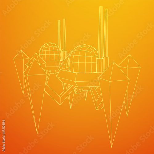 Spider robot with radar antenna. Nanobot, nanotechnology medical concept. Wireframe low poly mesh vector illustration
