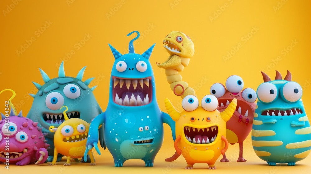 Playful monsters in a cartoonish 3D style AI generated illustration Playful monsters in a cartoonish 3D style AI generated illustration