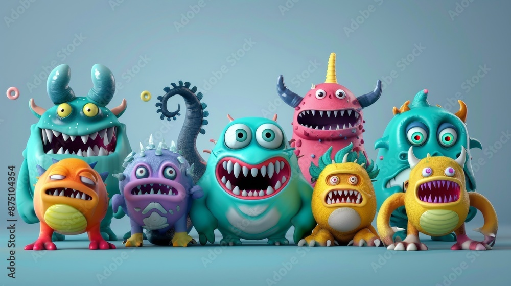 Playful monsters in a cartoonish 3D style AI generated illustration Playful monsters in a cartoonish 3D style AI generated illustration