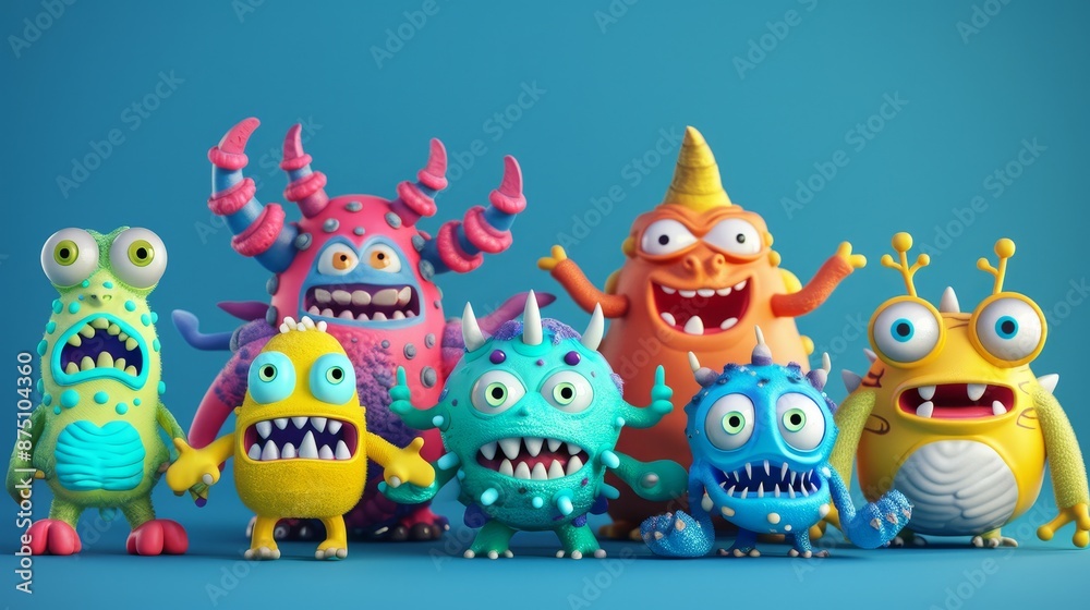 Fototapeta premium Playful monsters in a cartoonish 3D style AI generated illustration