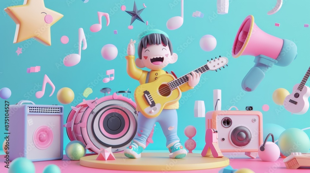Fototapeta premium Playful render of a music influencer sharing their passion for music AI generated illustration