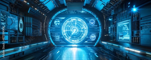 Wallpaper Mural Data encryption, advanced holographic protocols, secure tech, blue and silver tones Torontodigital.ca