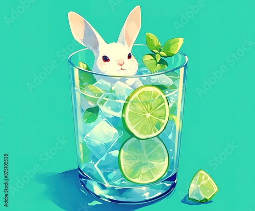 Rabbit in Glass with Ice and Lime Mojito
