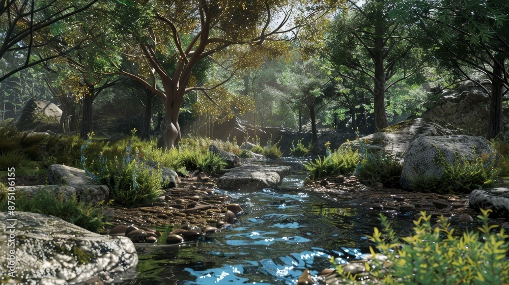 Relaxing in a serene 3D forest setting AI generated illustration Relaxing in a serene 3D forest setting AI generated illustration